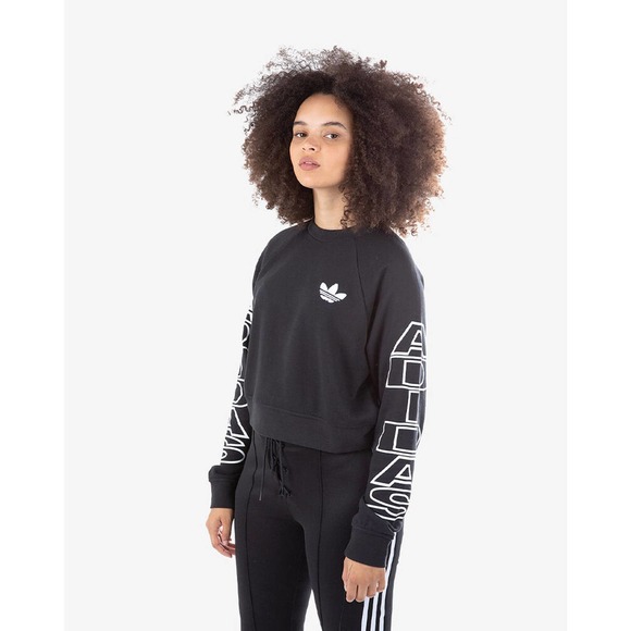 NEW Adidas Cropped Letter Logo Crewneck Sweatshirt Black White Size XLarge XL - Picture 5 of 7